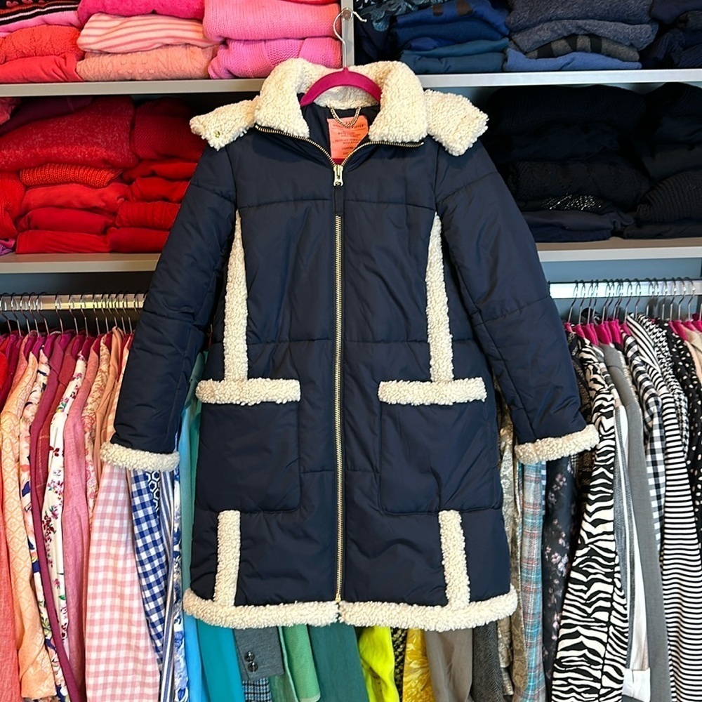 J Crew Signature navy with faux Sherpa puffer coat size XS